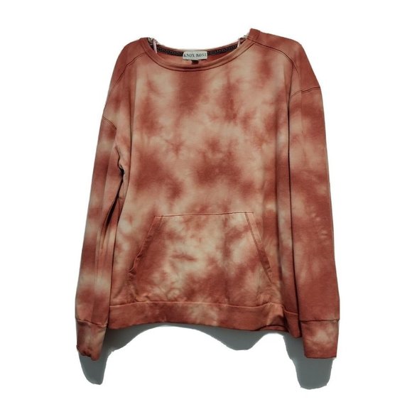 𝅺KNOX Rose Bohemian Tie Dye Sweatshirt Kangaroo Pockets Rust Cream XL - Picture 1 of 5